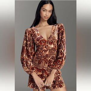 Farm Rio x Anthropologie Long Sleeve Printed Romper | Safari Sand | Large | NWT